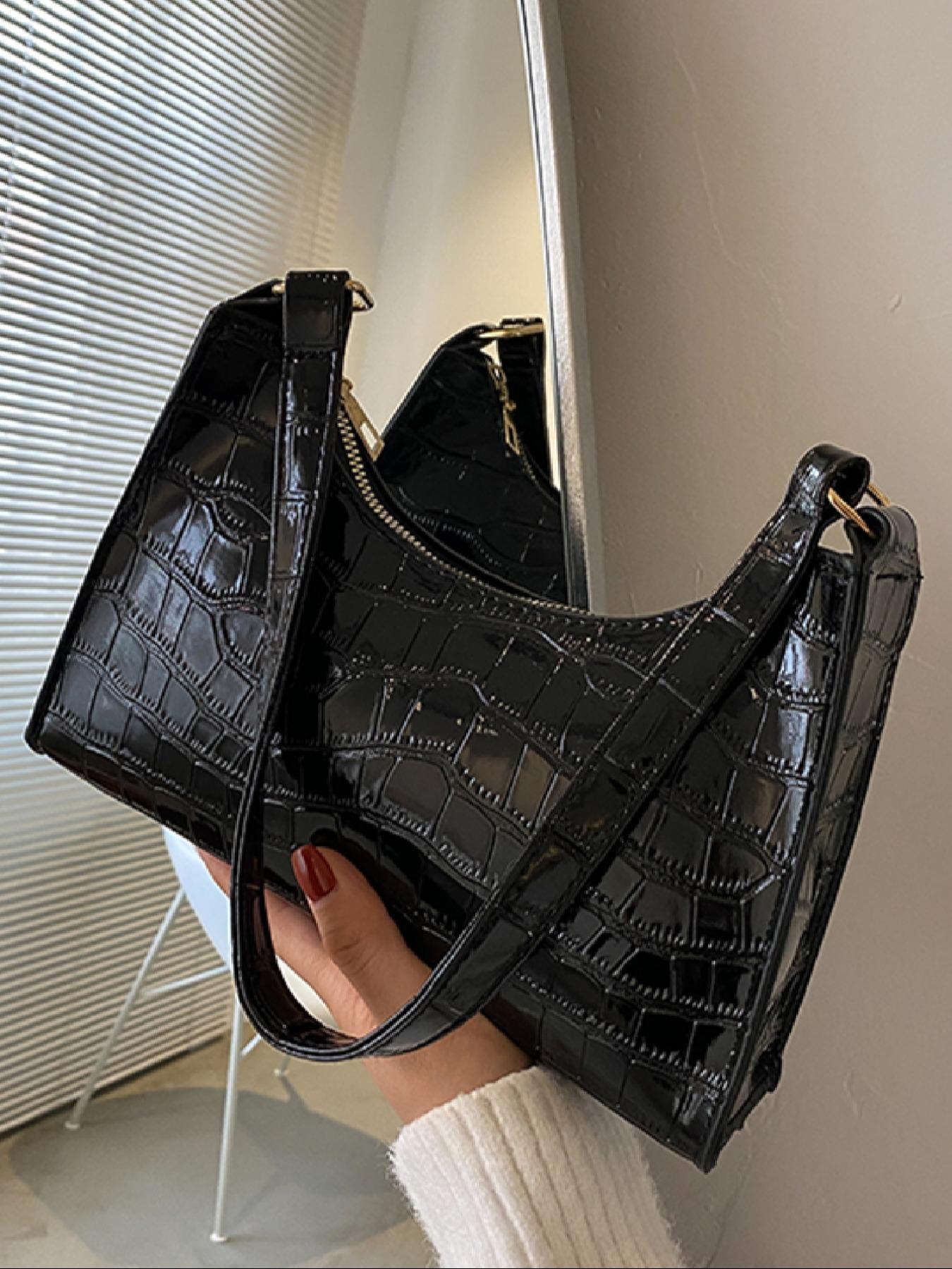 Women's Crocodile Pattern Handbag, Fashionable Versatile Casual Shoulder Bag, Ideal for Daily Use and Commuting, Modern Life Perfect Accessory, Crossbody Shoulder Bag