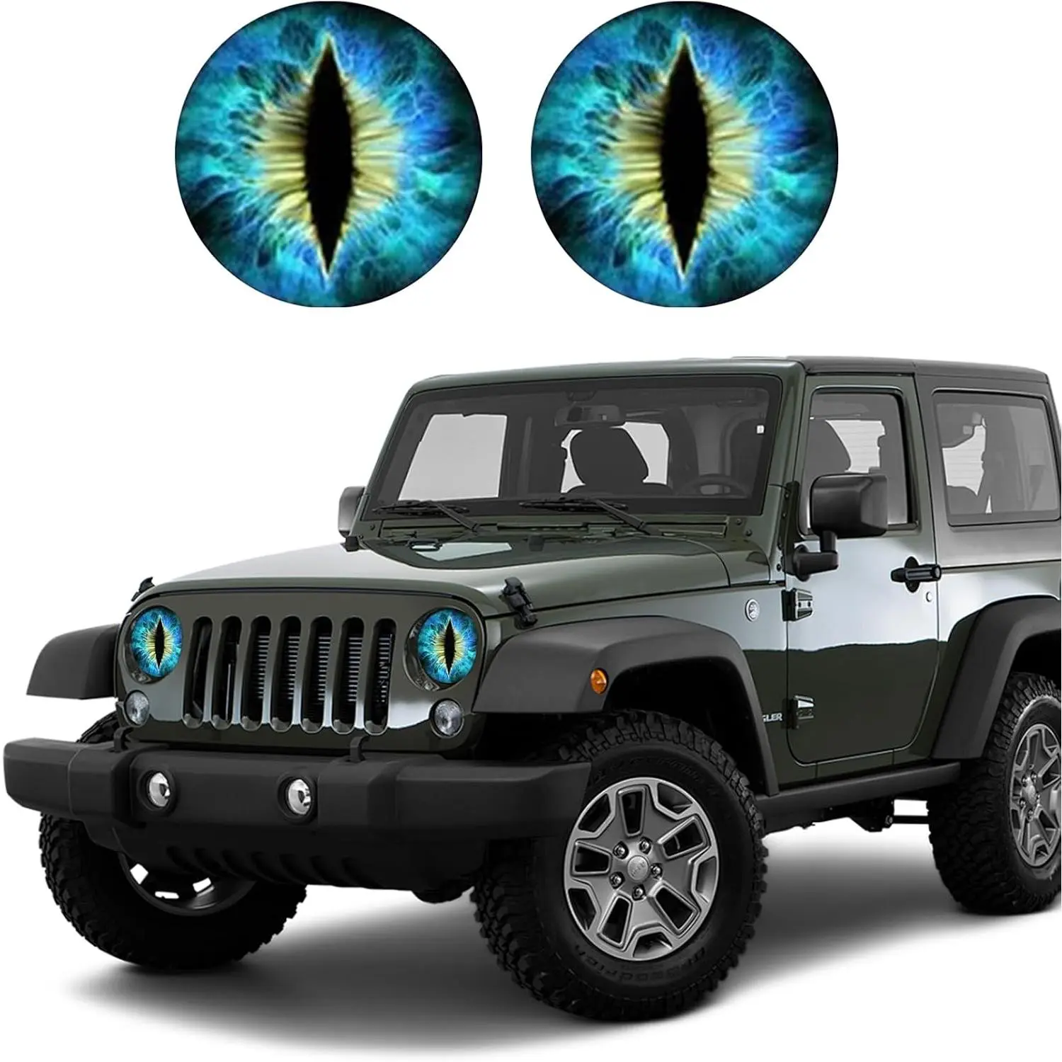 2 headlight stickers, 3D "Beast Eye" headlight decorative stickers, for car body, windows, and bumpers; round headlight decorative stickers for Jeep Wrangler (blue)
