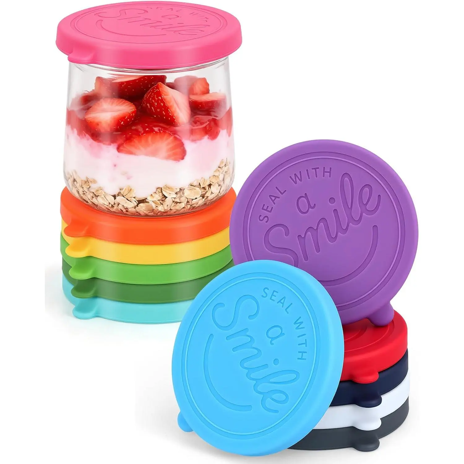 Yogurt Jar  , 12 Pack Leak Proof and    for 5oz Yogurt Glass Jars, -Grade and Colorful   Yogurt Jar Covers