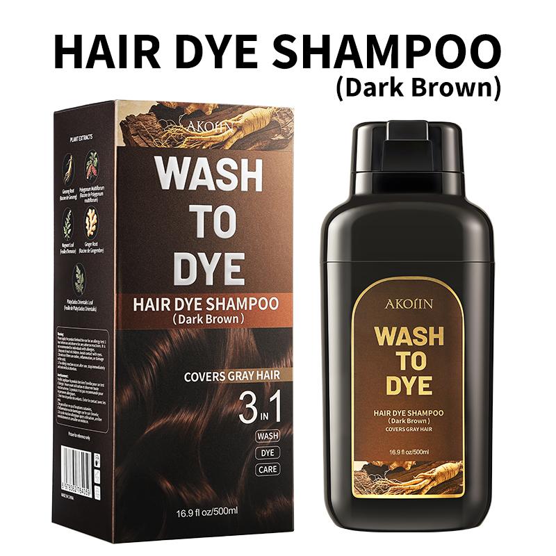 AKOIIN Black/Dark Brown Hair Dye Shampoo, 3-in-1 Hair Color Semi-Permanent, Unisex, 100% Gray Coverage, Lasts 60 Days, 7 Plant Extracts, Frizz-Free, with Dye Tools, 500ml AKOIIN Black/Dark Brown Hair Dye Shampoo, 3-in-1 Hair Color Semi-Permanent, Unisex, 100% Gray Coverage, Lasts 60 Days, 7 Plant Extracts, Frizz-Free, with Dye Tools, 500ml