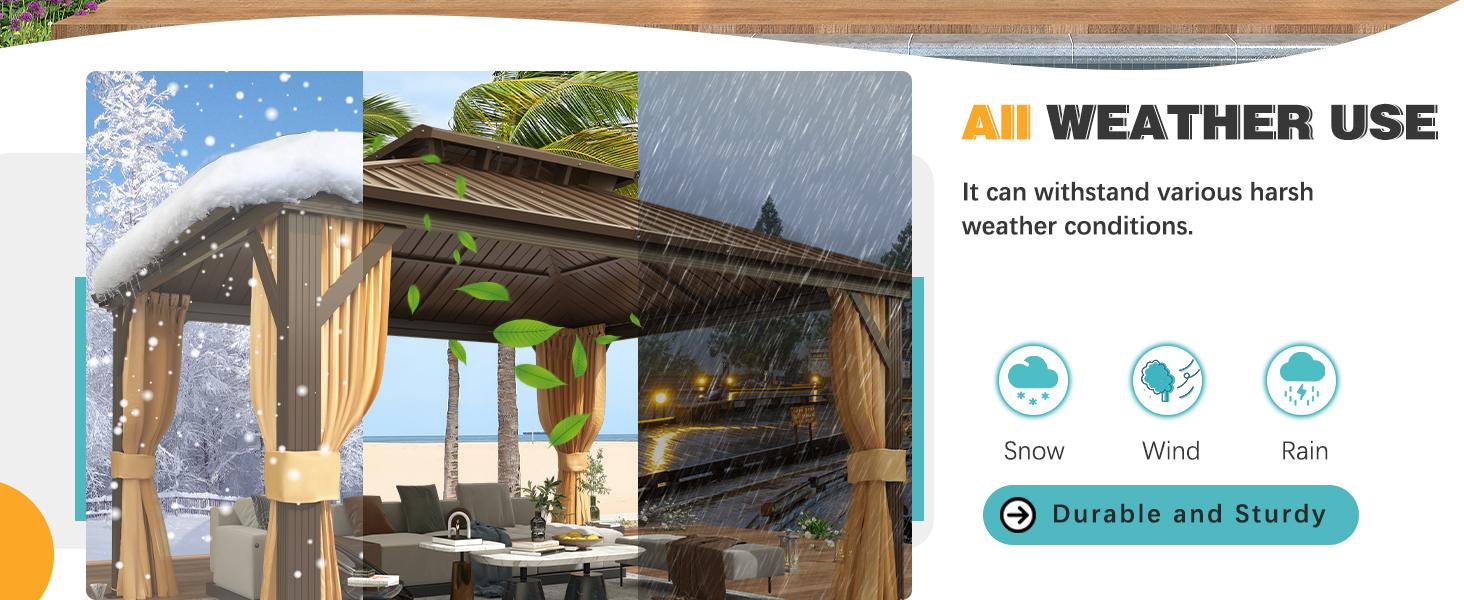 EROMMY Hardtop Gazebo with Galvanized Steel Roof, Double Metal Roof Gazebo with Aluminum Frame, Outdoor Gazebo with Curtains and Nettings, Canopy and Sunshade for Patio, Lawns, Backyard,Outdoor Furniture on Clearence