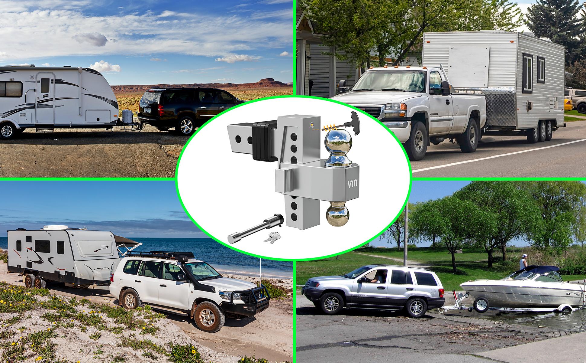 VNN Adjustable Trailer Hitch (6-10) Inch Drop Hitch 2.5 Inch Receiver(key point) Interchangeable 3 Solid Ball Mount 1-7/8", 2", 2-5/16"(18,500 LBS GTW), Heavy Duty Aluminum with Pads and Locking Sets, Silver Visit the VNN Store