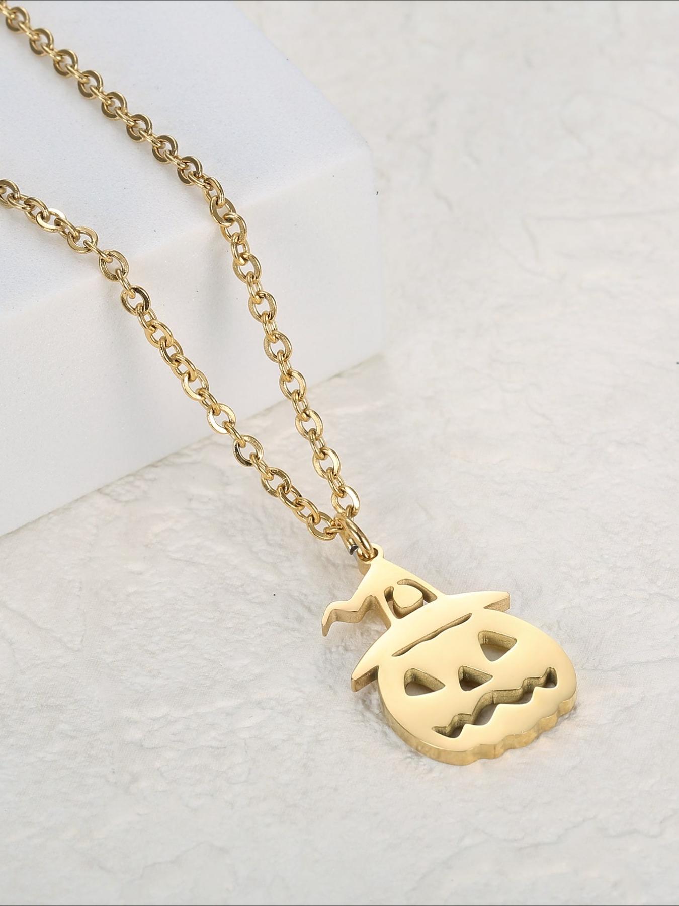 Halloween Pumpkin Pendant Necklace, Stainless Steel Material, Halloween Accessories, Daily Wear