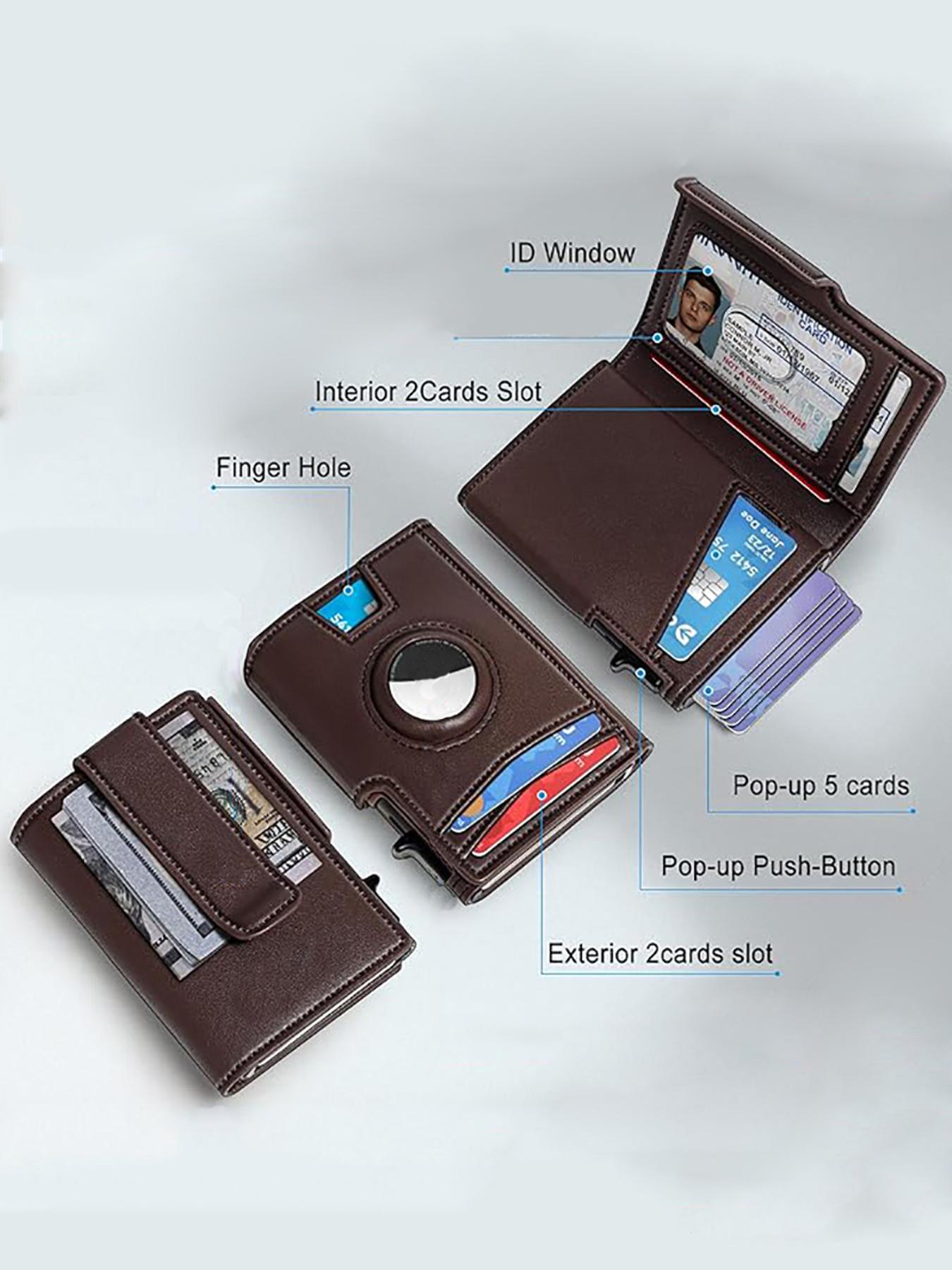 Men's Small Wallet Metal Automatic Card Holder ID Case Rfid Anti-Theft Credit Card Clip Airtag Compatible Lost Prevention Purse