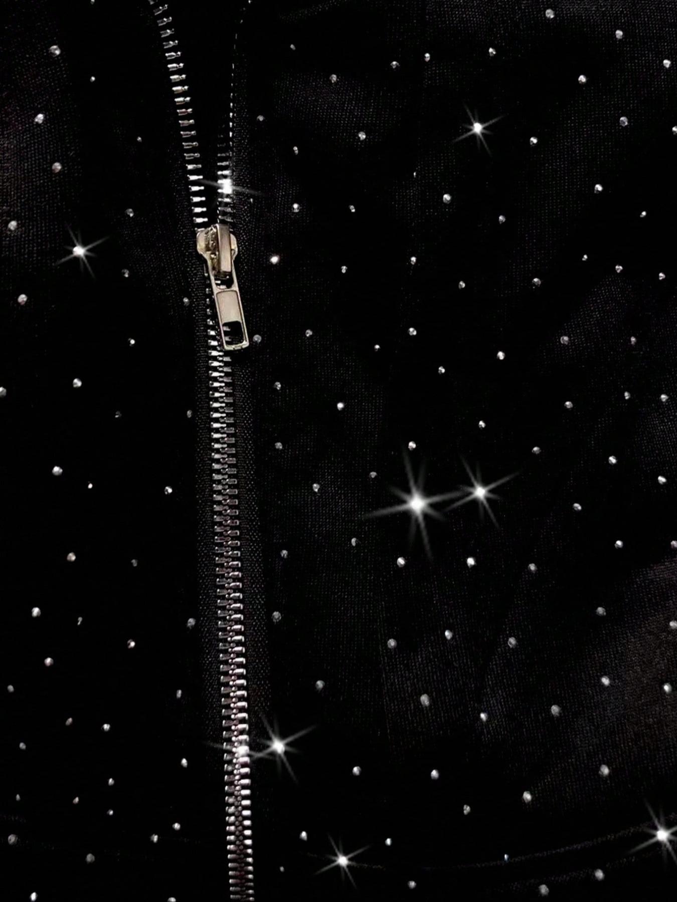 Men's Street Style Rhinestone HooMen's Street Style Rhinestone Hooded Sweatshirt, Pocket and Zip Design, Fall & Winter Wear, Geometric Pattern, Fitted Fitded Sweatshirt, Pocket and Zip Design, Fall & Winter Wear, Geometric Pattern, Fitted Fit, Streetwear