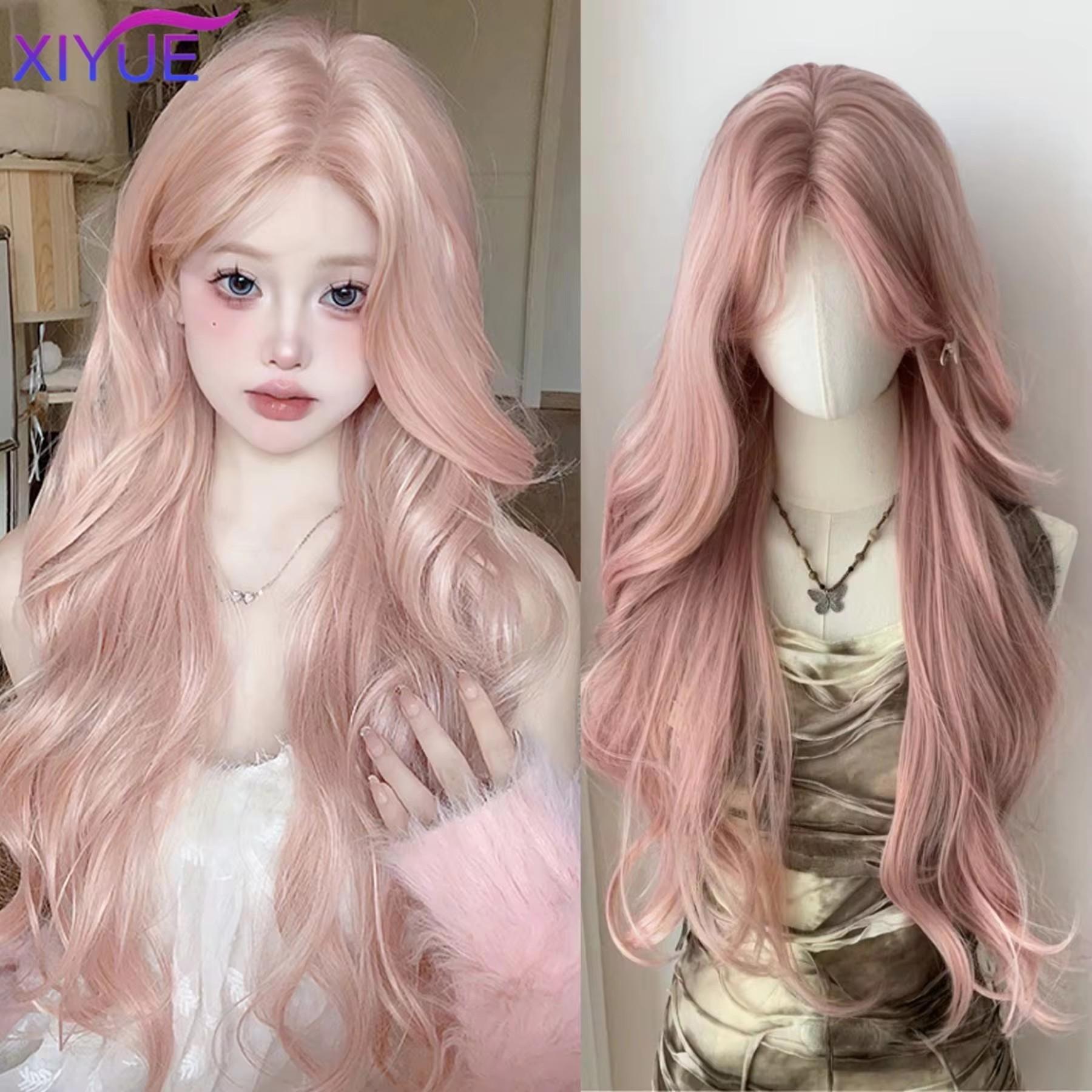 synthetic Long Wavy Wig Hair Wire Center Split Wig Cosplay Daily Wear Role-playing Daily Natural Smooth Wig Strawberry