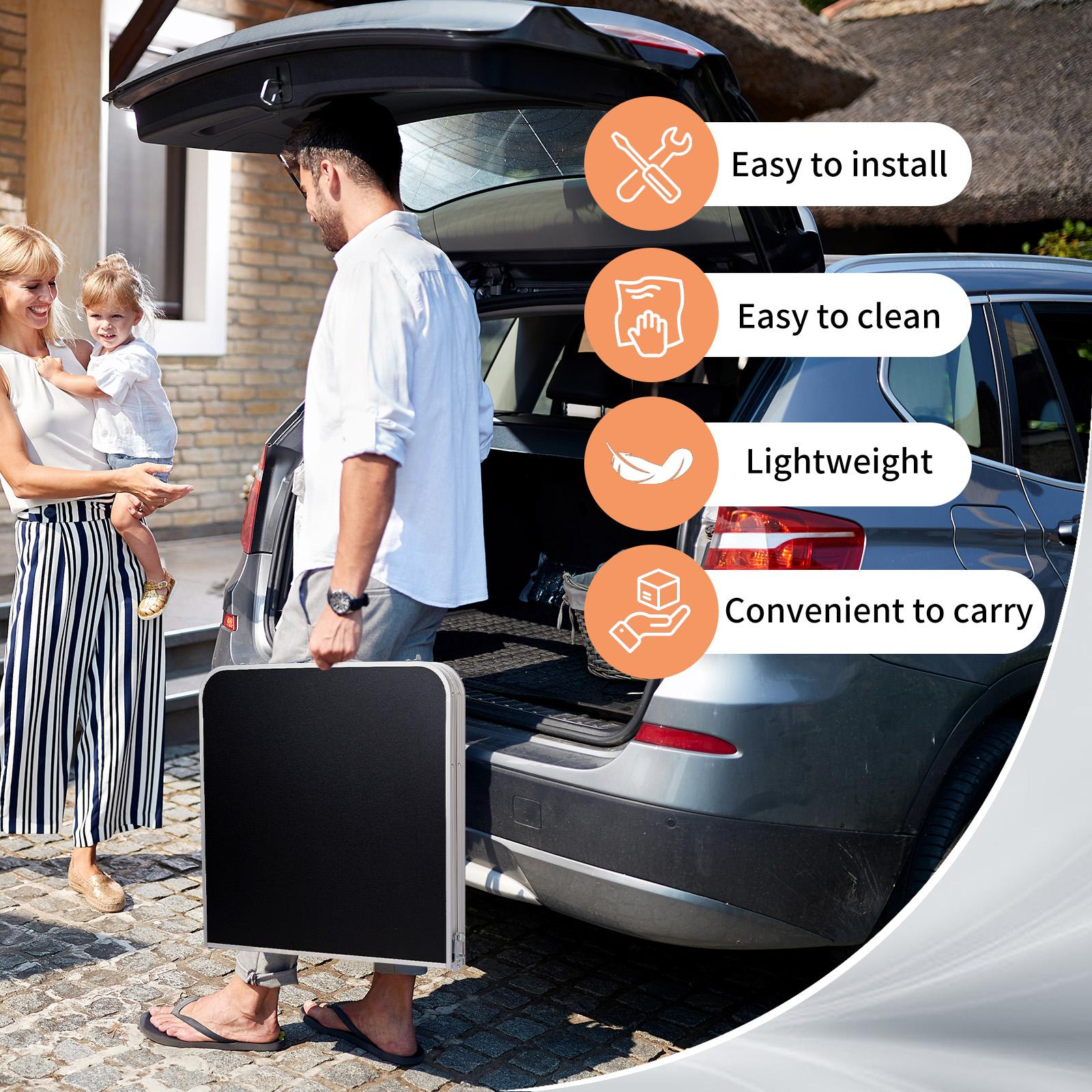 Folding Table 4 Foot Portable Heavy Duty Plastic Fold-in-Half Utility Table Small Indoor Outdoor Adjustable Height Folding with Carrying Handle, Camping and Party, Black