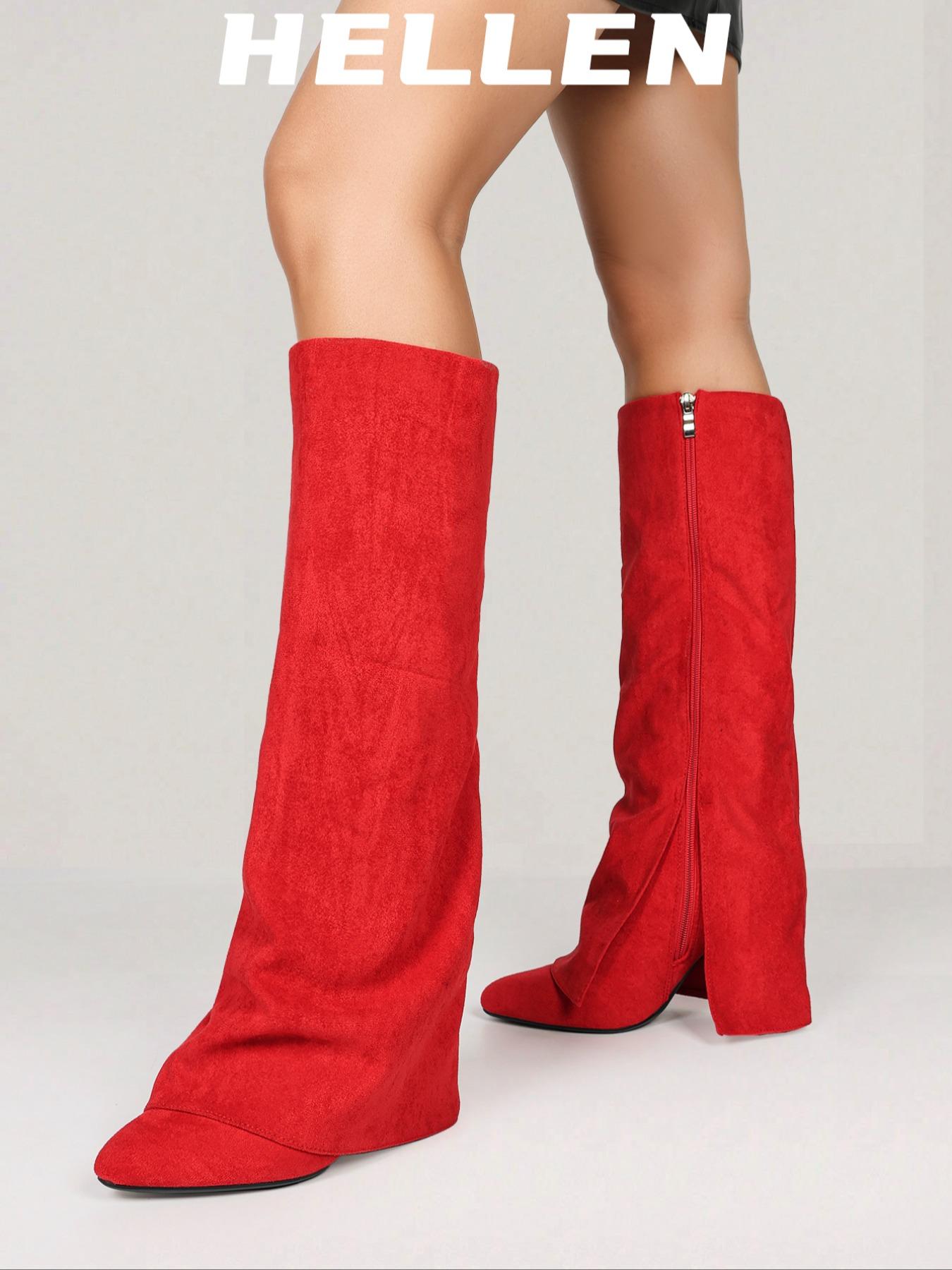 Women's Fall Fashion Pointed Toe High Heel Boots, Elegant Side Zipper Knee-High Shoes, Comfortable Autumn Winter Footwear, Pointed Toes Boots