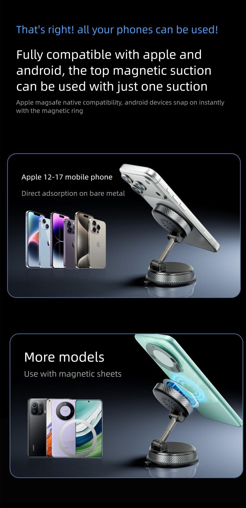 Magnetic Wireless Charging Car Phone Mount, 360 °   Rotatable Universal Holder