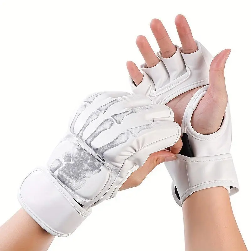1 Pair Durable Boxing Fitness Gloves, Pull-On Closure Training Boxing Gloves, White & Black Color Options for Punching Workout