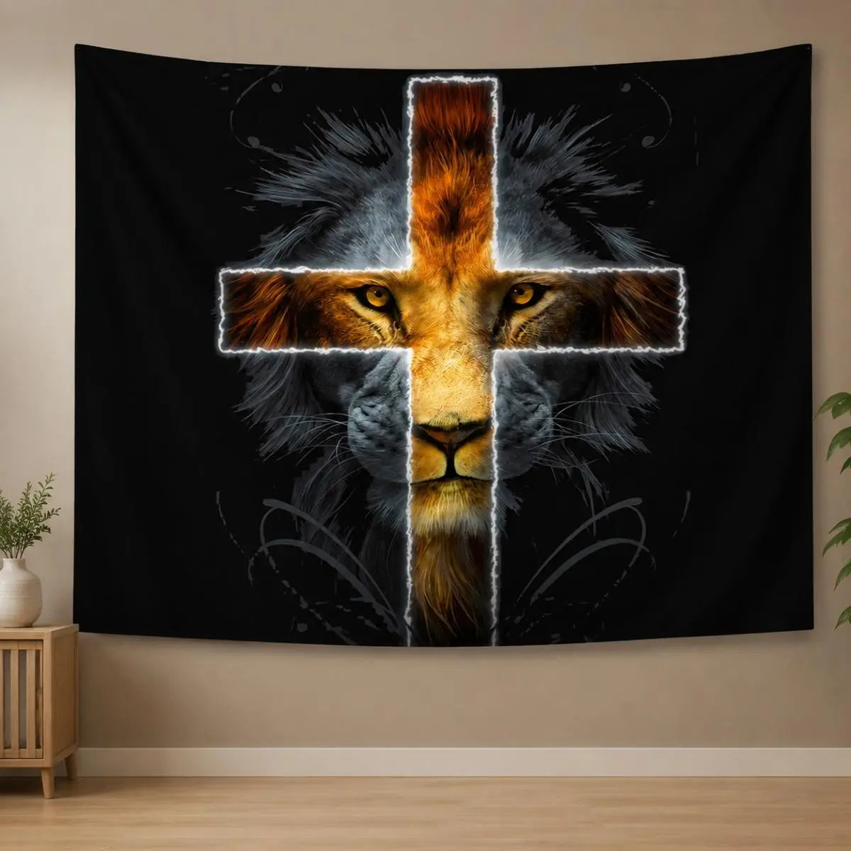 Lion Tapestry Wall Hanging, African Lion King Wall Art Decor, Black Gold Animal Tapestry for Bedroom Living Room Dorm Room Gaming Room Decoration