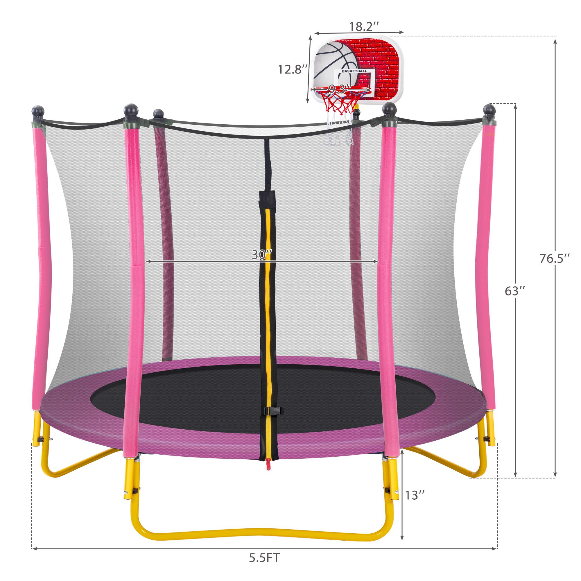 Trampoline for Kids with Basketball Hoop, Birthday Christmas Gifts for Boys & Girls, Outdoor & Indoor Mini Toddler Trampoline with Enclosure Trampolín Para Niños