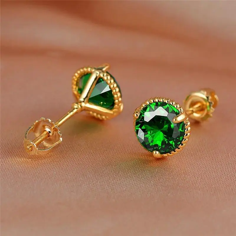 Women's Vintage Screw-Back Stud Earrings, Gold-Tone with Multicolor Gems, Zircon Stones and Green-Blue-Black-Purple Crystals, Ideal for Wedding Wear