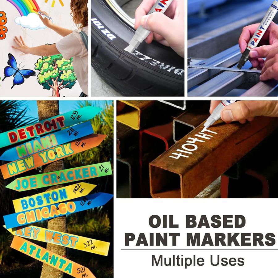 12 Color Vibrant Quick-Drying Permanent Paint Pens, Waterproof Oil-Based Markers Set for Tires Rocks Wood Glass DIY Crafts, All Surfaces Non-Fade