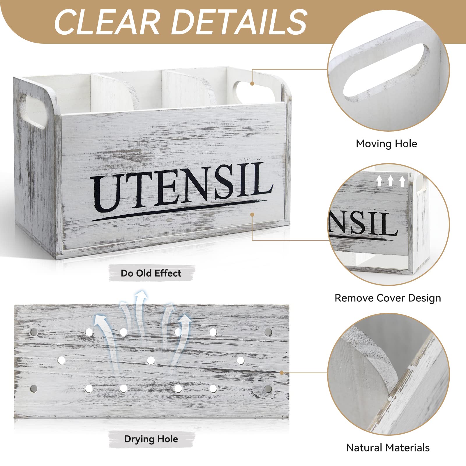 Wooden Kitchen Utensil Holder, 1 Count Large Utensil Organizer, Cooking Tools Storage Rack, Kitchen Utensils Storage Box, Kitchen Pantry Storage