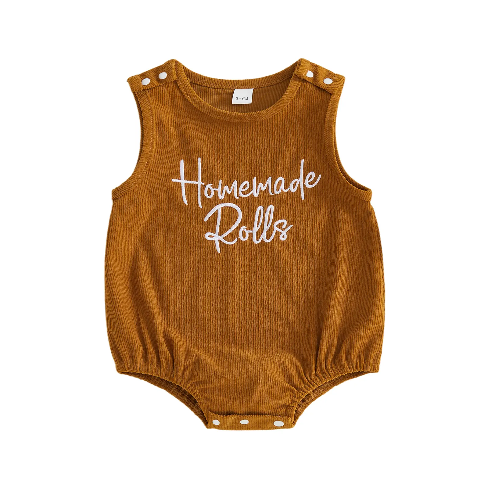Canrulo Newborn Baby Boys Girls Thanksgiving Romper Homemade Rolls Embroidery Ribbed Sleeveless Bubble Bodysuit Fall Clothes 0‑18M