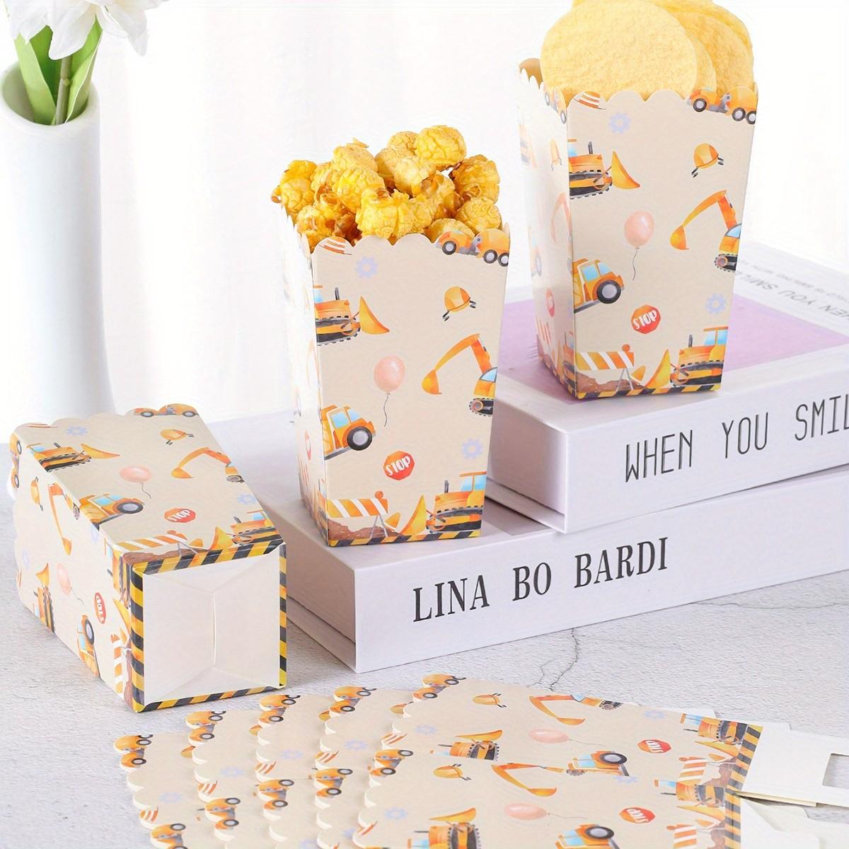 8 Excavator Popcorn Box Striped Paper Bags, Party Bags, Candy Boxes, Suitable for Themed Celebrations, Party Decorations | Elegant Party Boxes | Decorative Popcorn Boxes