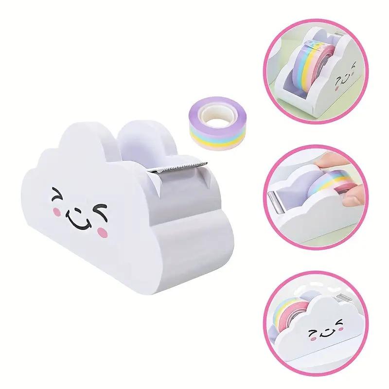 Cloud-Shaped Tape Dispenser Desktop Office Desk Tape Cutter with Rainbow Roll, Home Office School Supplies, Tape Roll Distributor