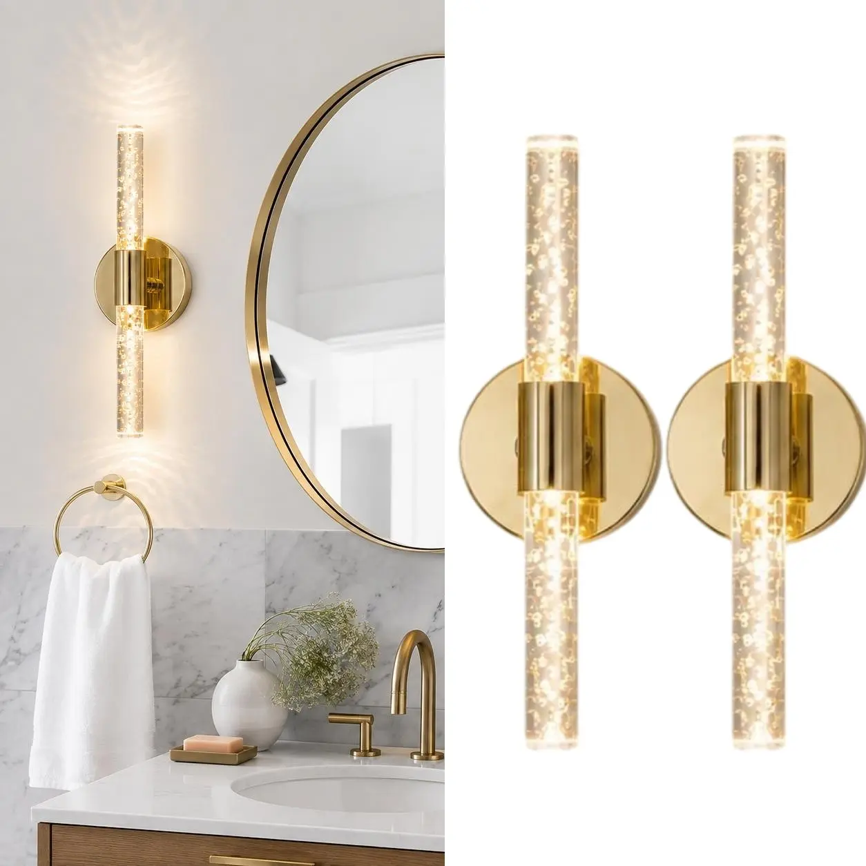 Rechargeable Wall Light Wireless Sconces Set with Remote, Vintage Metal Finish, Three-Color Adjustable, Wireless Charging Crystal Stick Lamp, Bedside Lamp for Home Decor
