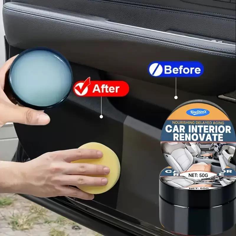 2 PCS Multifunctional Car Repair Wax - Scratch Repair, Plastic Refinishing, Gloss Treatment, Anti-Yellowing Protective Coating - Sponge Brush Included - For Car Interior Dashboard, Bodywork, Revitalizing Protective Coating