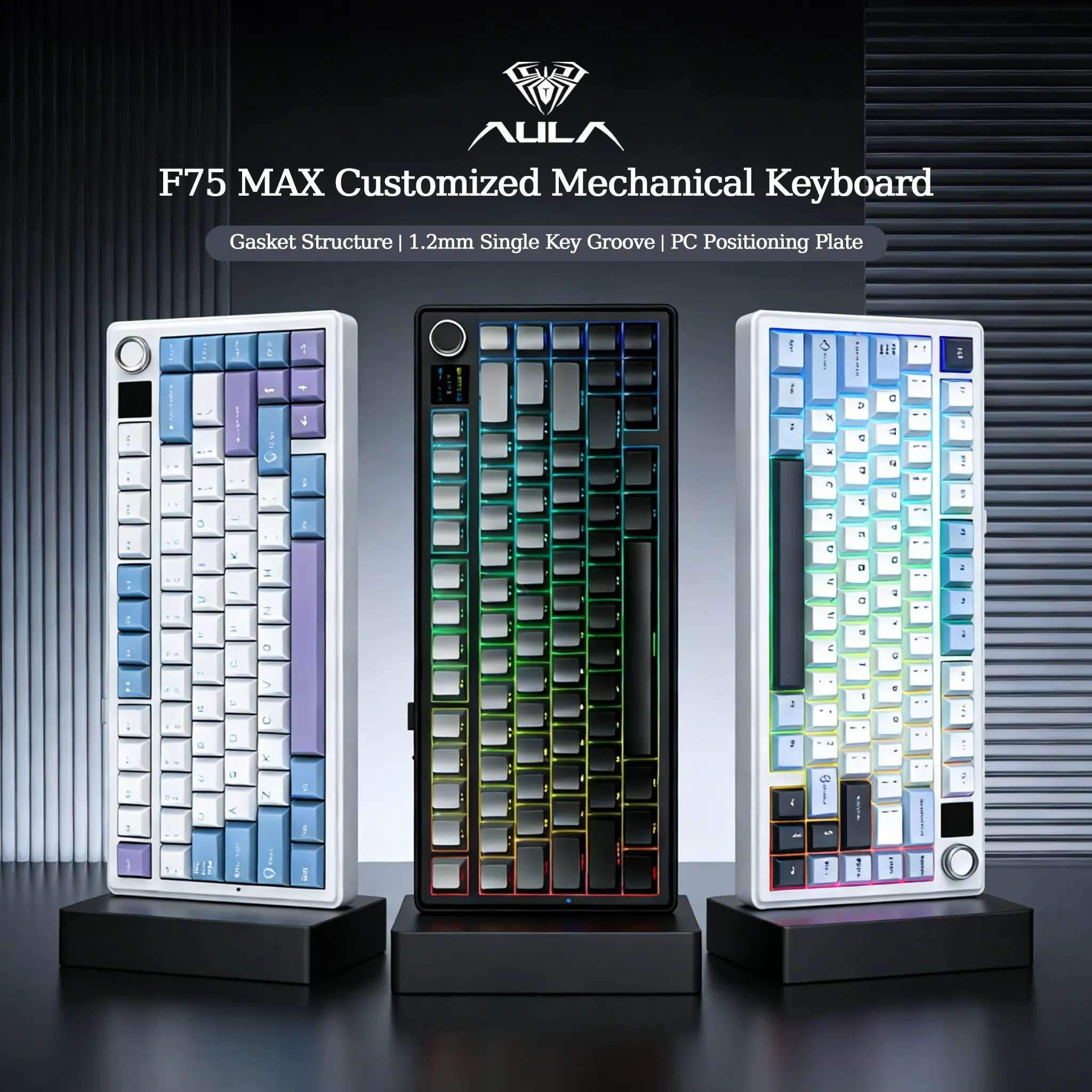AULA F75max Custom Mechanical Keyboard, 75-Key Three-Mode Wireless Bluetooth-compatible, Tft Color Screen, RGB Gaming Keyboard