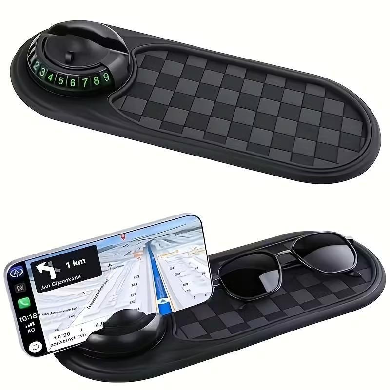 New Multi-Functional Car Non-Slip Mat, Temporary Parking Number Included, Universal Rotatable Car Phone Holder, Anti-Slip Dashboard Pad, Car Accessories Interior