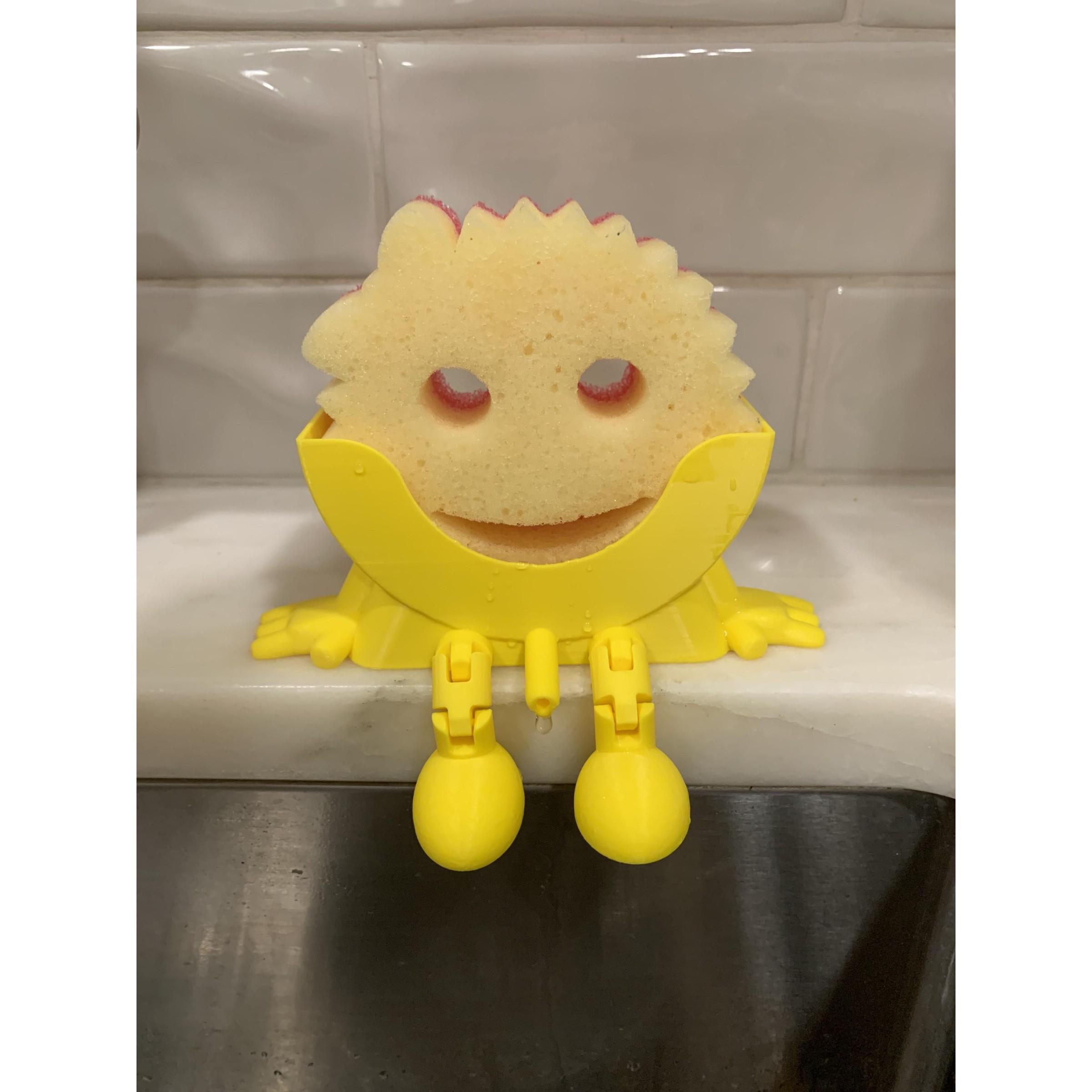 Smiley Dish Sponge Holder, Hinge Joint Adjustable Kitchen Sink Bathroom Sponge Rack, Drainage Slot Countertop Storage Box
