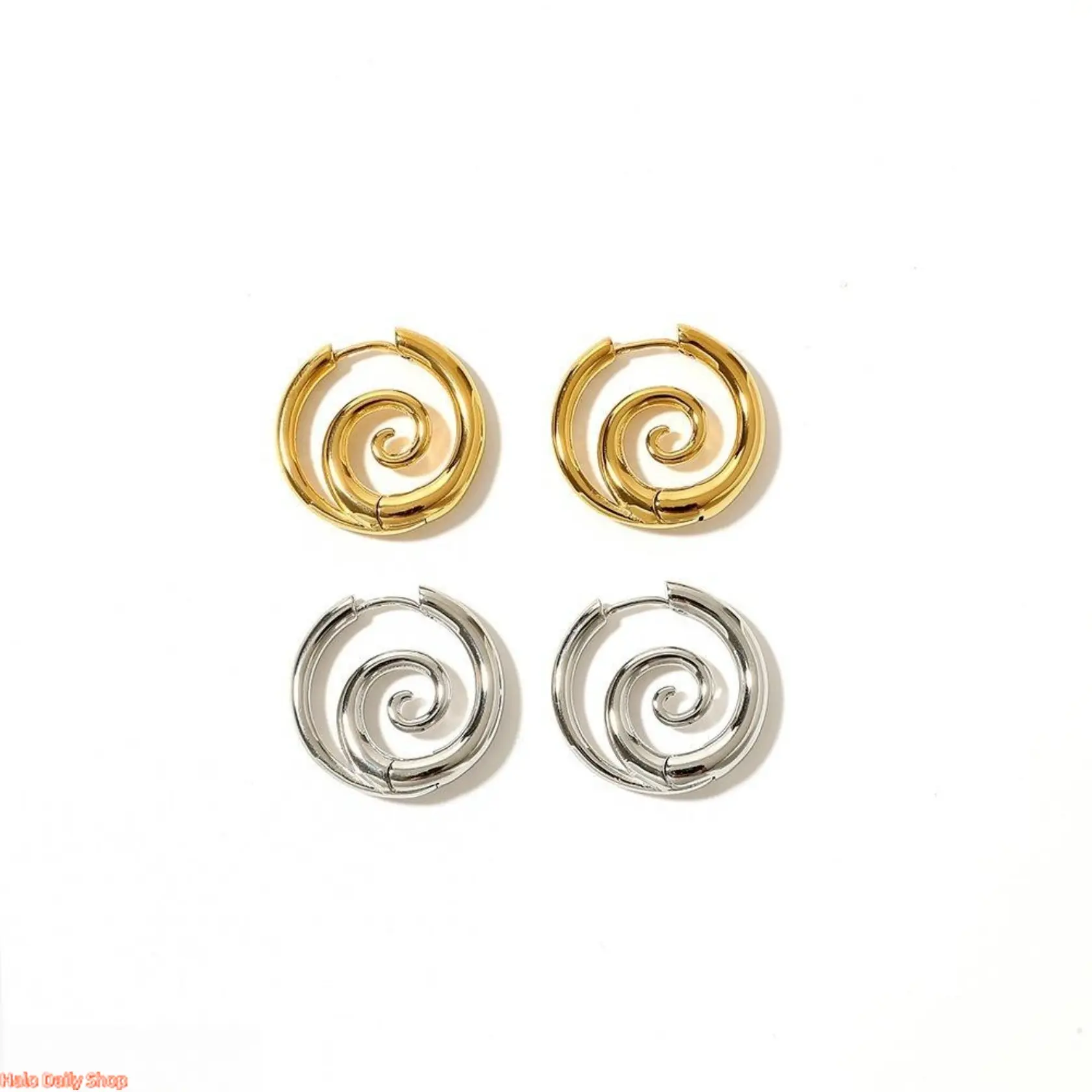 Faux Stretched Spiral Hoop Earrings for Women, Stainless Steel Coil Earrings, Gothic Spiral Ear Cuffs, Hypoallergenic Cartilage Helix Ear Jewelry Spiral Swirl Stud Earrings Minimalist Metal Spiral Earrings in Gold & Silver for Women’s Daily & Casual Wear