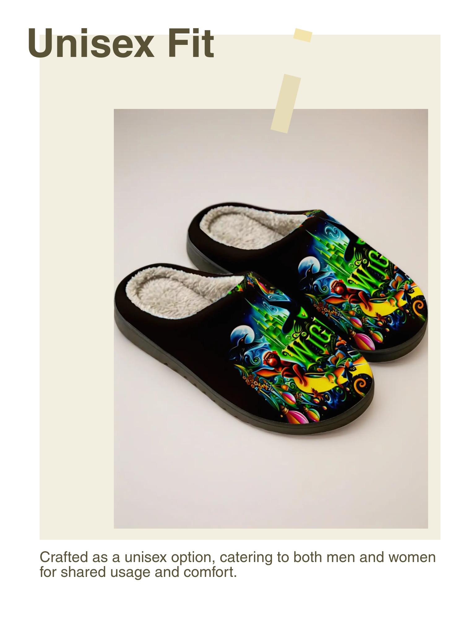 Halloween Graphic Plush Slippers 1 Pair | Dark Art Style | Warm Fleece Lined Anti-Slip Sole | Unisex Cozy Indoor Winter Wear