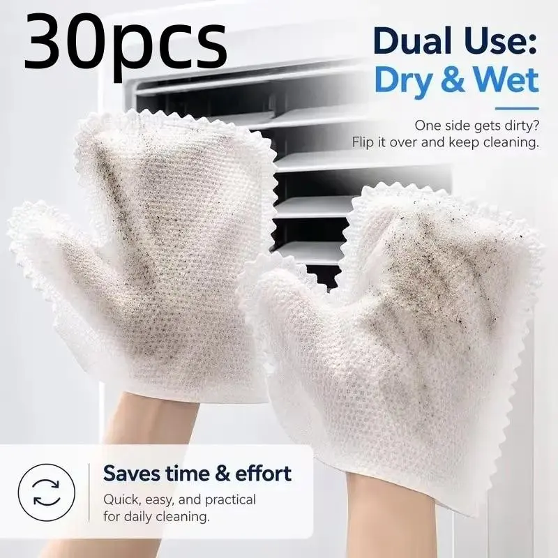 30 Pcs Reusable Microfiber Dusting Gloves, Wet Dry Dual Use Cleaning Gloves for Kitchen, Bathroom, Furniture, Glass, Windows, Car Interior