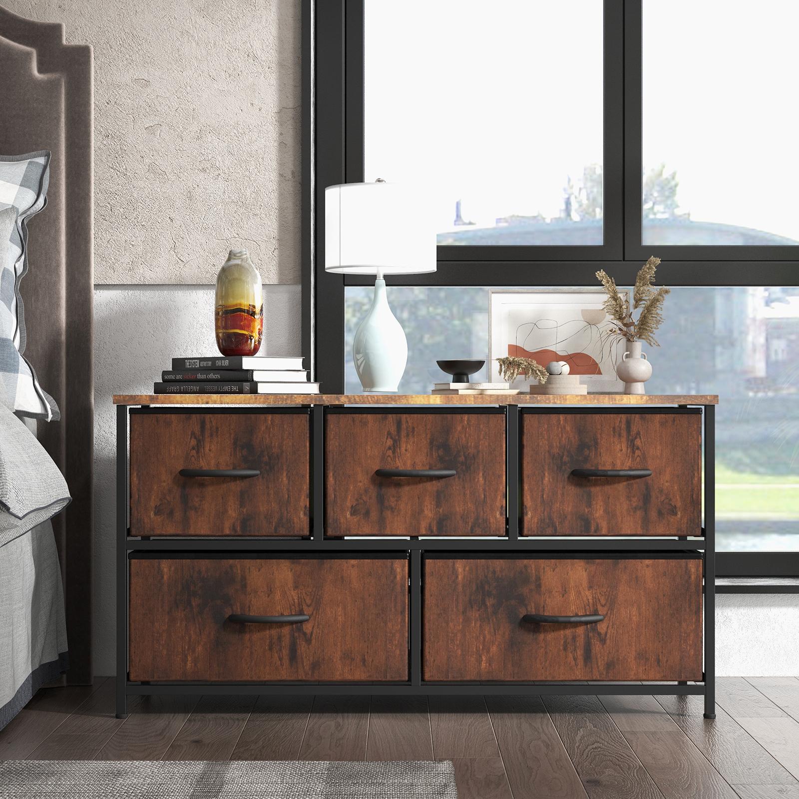 Fabric Storage Cabinet with 5 Drawers | Dressing Table TV Unit with Small Wardrobe for Bedroom & Living Room furniture indoor Organization Aesthetic Modern Design Interior
