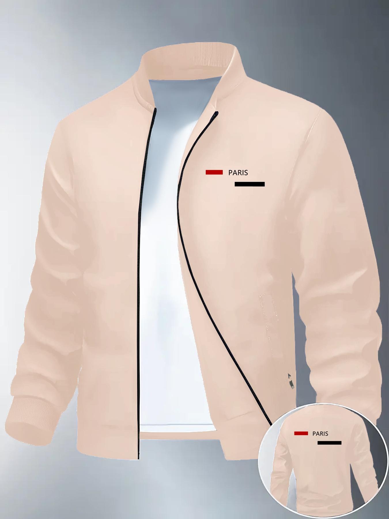 Men's Letter Print Sports Jacket, Casual Street Style, Durable Polyester Fabric, Available in S-Xxl Sizes, Perfect for Fall & Winter, Zipper Sports Coat