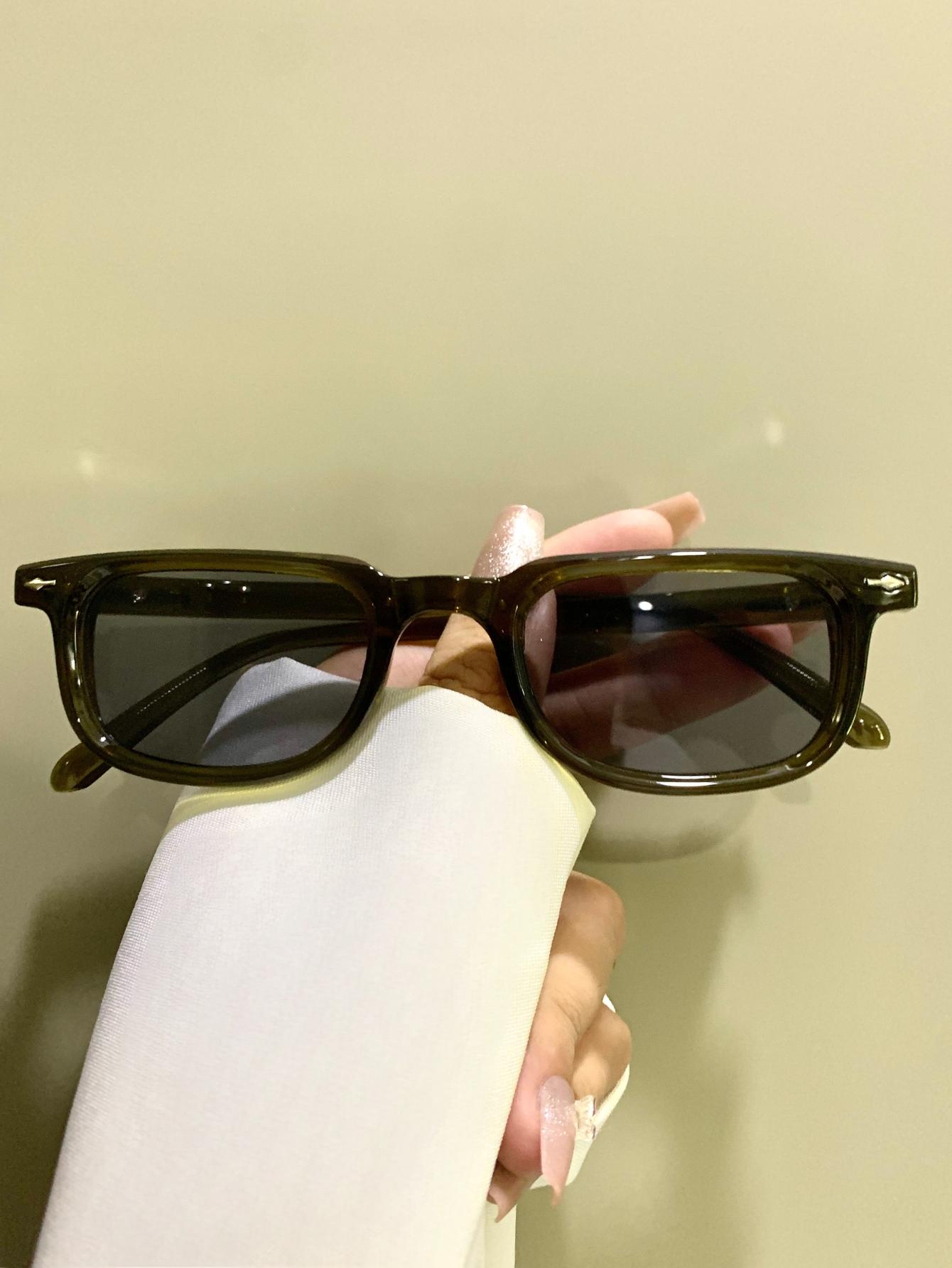 Rectangular Narrow Frame Glasses, Retro Fashion Trend Decorative Eyeglasses for Men and Women, Novelty Metal Hinges