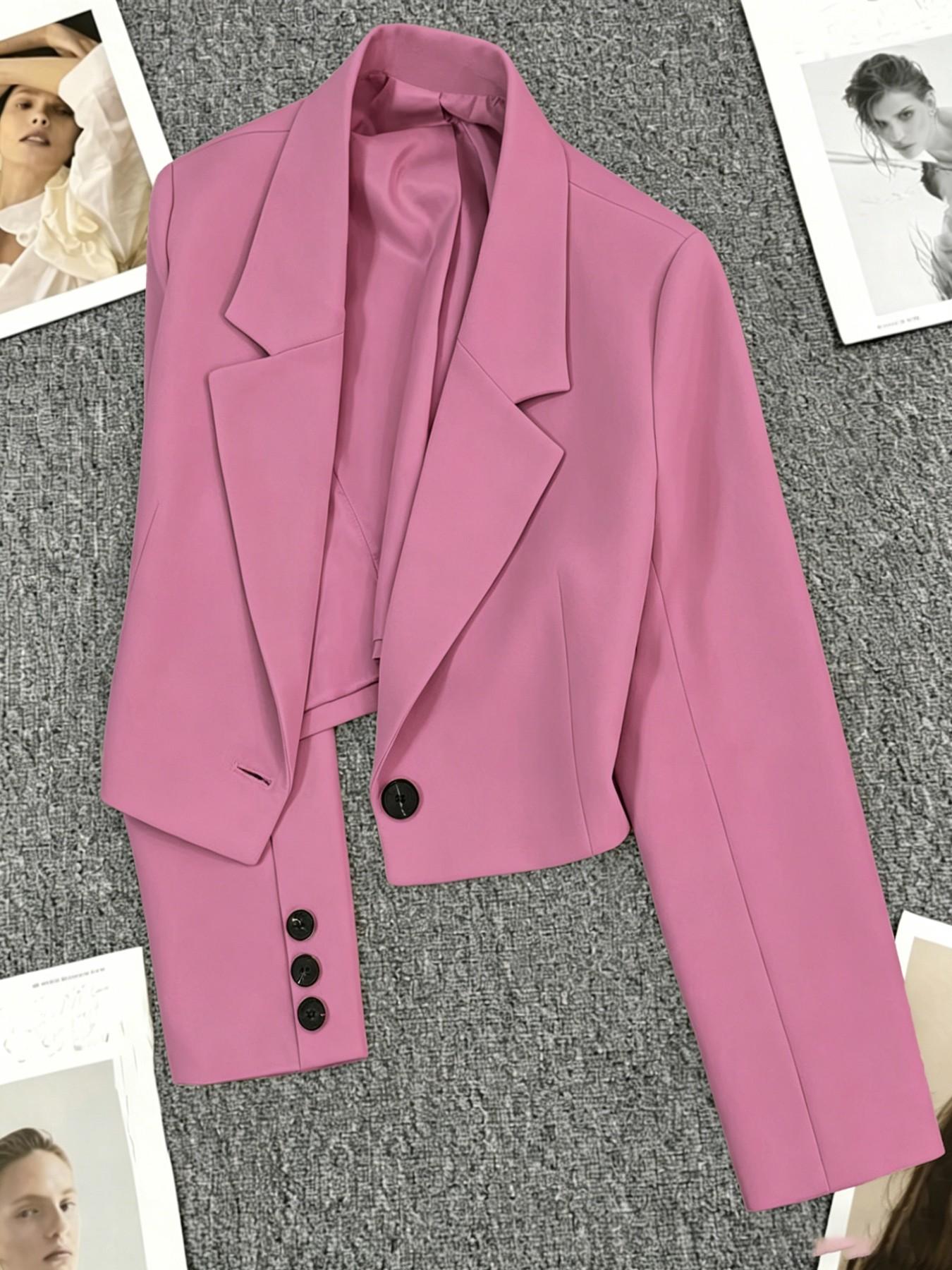 Classic Short Women's Blazer, Simple Single Button Design, Loose Fit, Long Sleeve, All Seasons, Versatile Office & Casual Wear