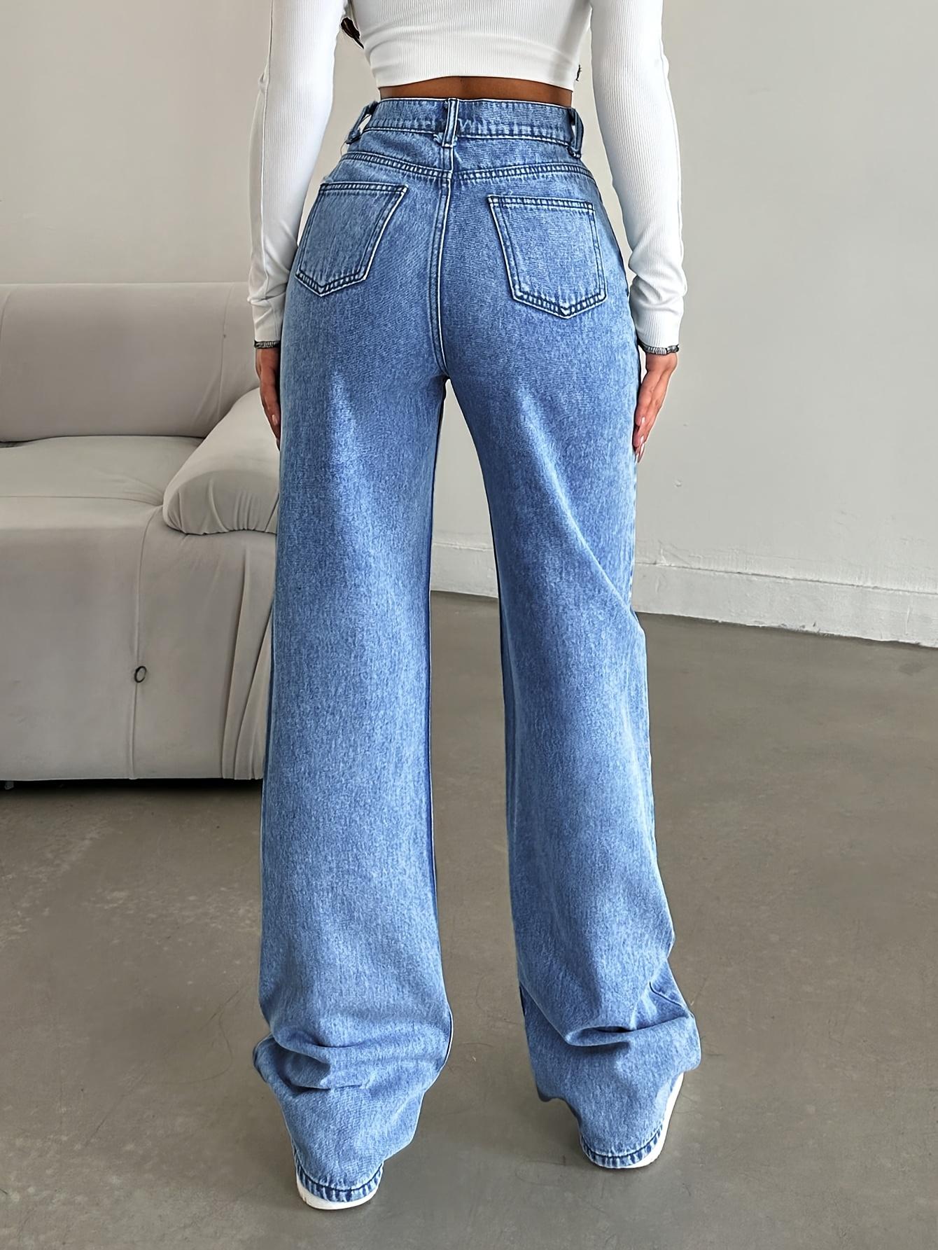 Women's High Waist Straight Leg Jeans, Casual Fashion Street Style Denim Jeans, Slim Fit Long Jeans for Fall & Winter