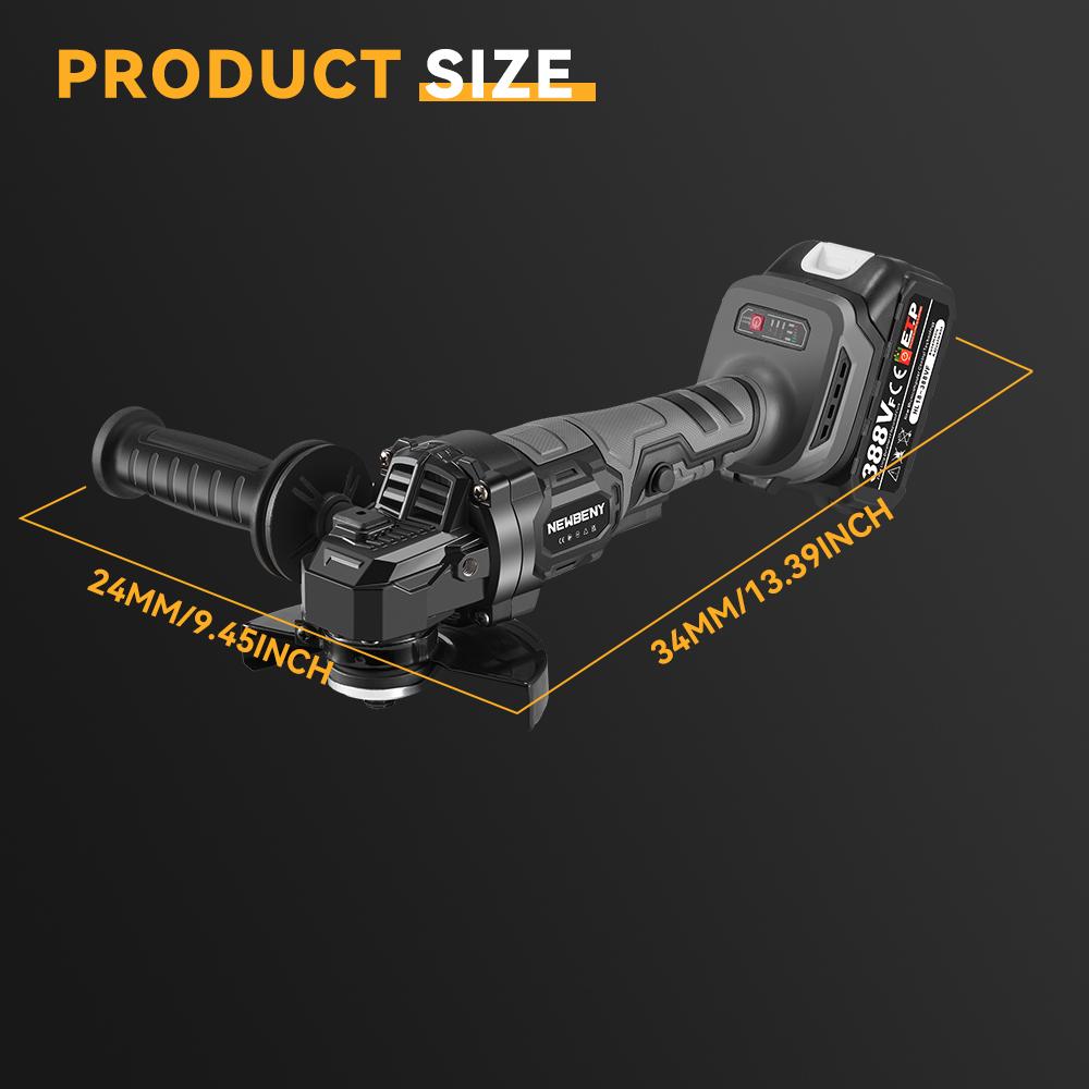 NEWBENY 125mm Cordless Electric Angle Grinder 3 Gears Brushless Grinding Cutting Woodworking Power Tool For Heavy Duty & Industrial