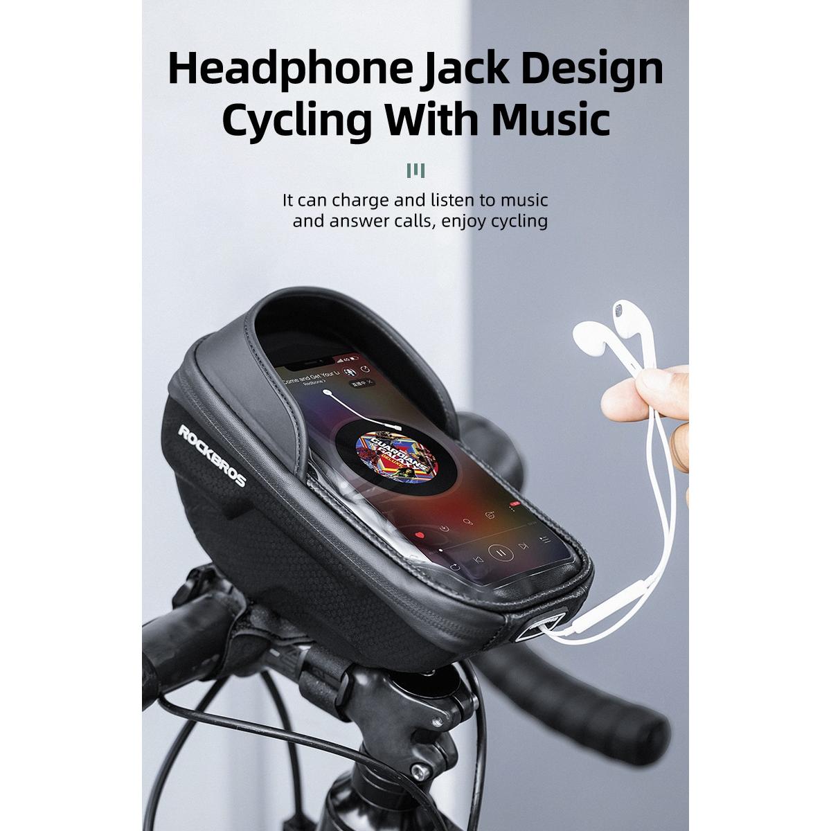 ROCKBROS Bike Phone Mount Bag Bike Front Frame Handlebar Bag Waterproof Bike Phone Holder Case Bicycle Accessories Pouch Sensitive Touch Screen Compatible with iPhone 11 XS Max XR 8 Plus Below 6.5"