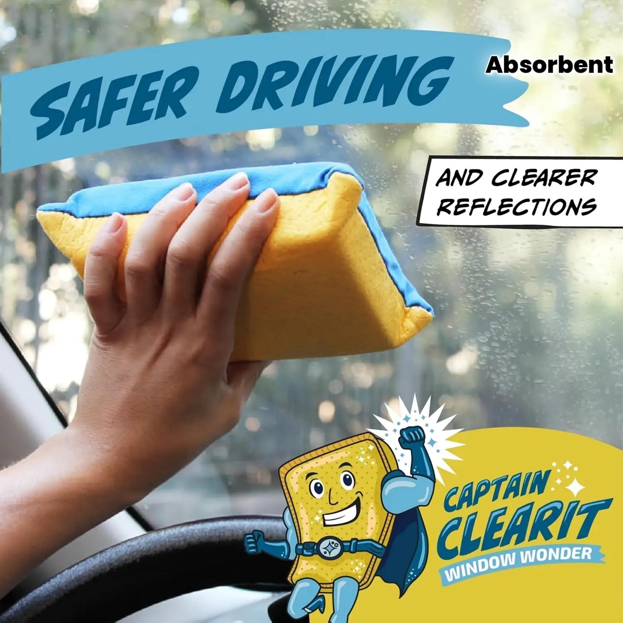 Captain Clear Window Miracle Sponge, Super Absorbent Anti-Fog, Ideal for Cars, Mirrors, Glass, Easy Clean, Indoor Outdoor Use