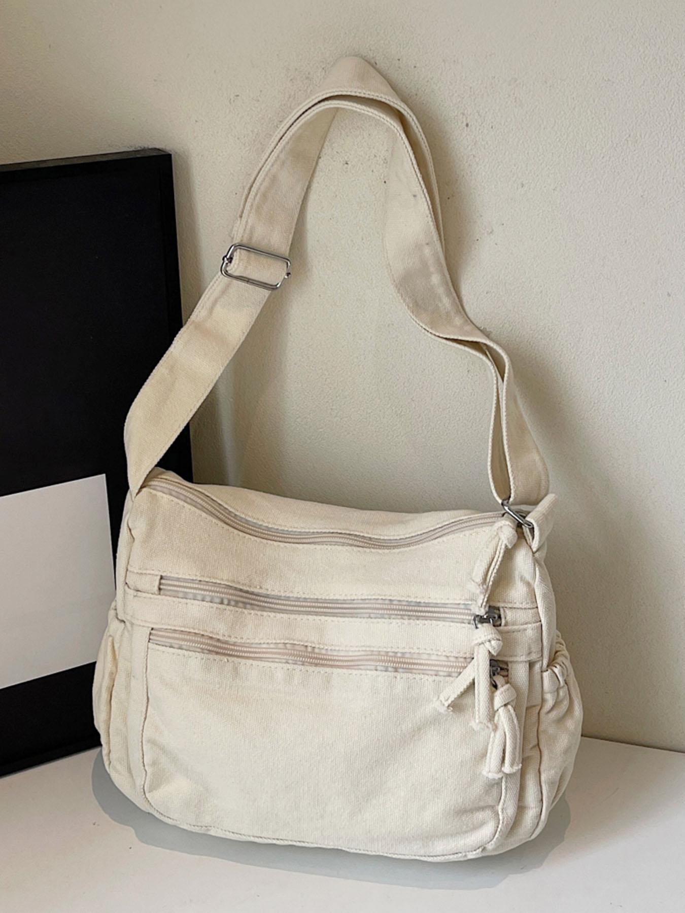 Niche design retro denim washed shoulder messenger bag, multiple zipper pocket design adjustable shoulder strap messenger bag, workwear style fashion trend versatile multi-color selection, suitable for daily commuting, Canvas Crossbody Bag, etc.