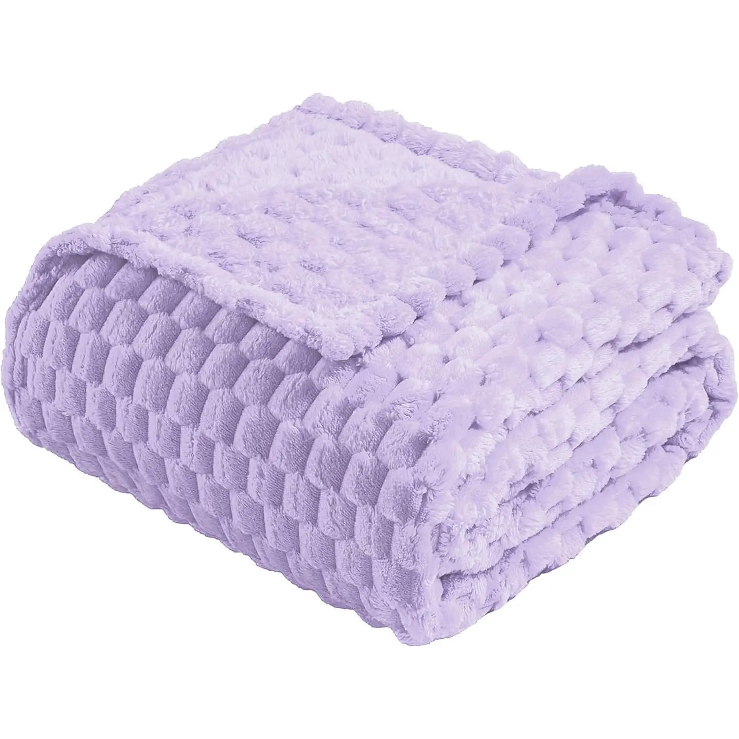 Purple-3D Jacquard Weave Polyester Flannel Fleece Microfibre Rectangular Throw Blanket - 50x40 in, 300GSM, Foldable, Machine Washable, Light Lavender, Soft Warm Cozy, for Camping, Couch, All Seasons Sleeping Gear, Compact Roll-Up, Light Purple, Light Purp