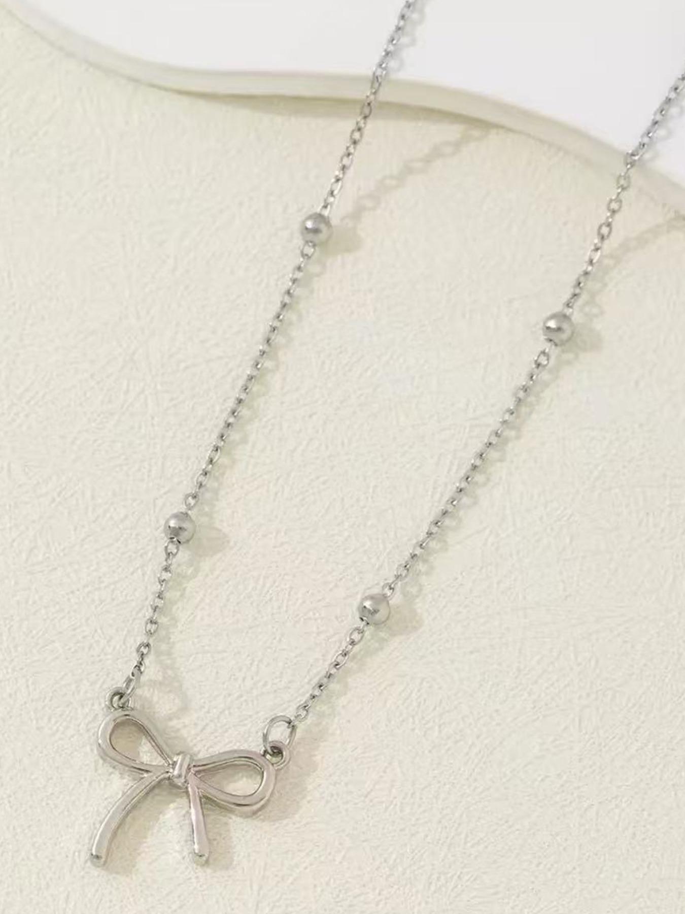 Clean Girl Aesthetic Necklace, Delicate Bow Necklace, Gold Plated Cute Choker, Small Bow Pendant Charm, Teenager Gift