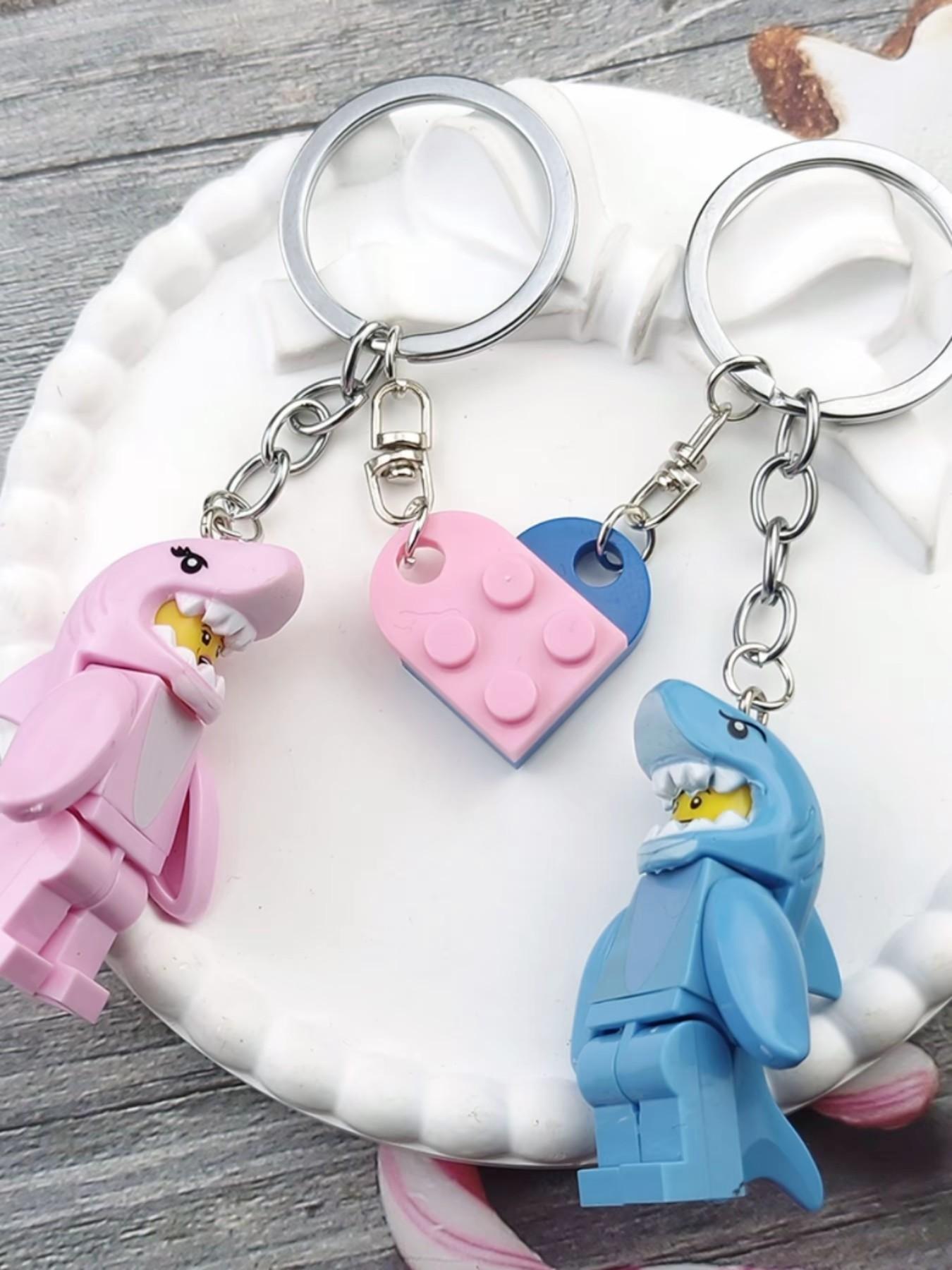Puzzle Shark Couple Keychain, Blue Heart Half-Puzzle Keychain, Cute Love Accessory, Friendship Keychain Gift, Casual Style, Couple Key Ring Puzzle Shark Couple Keychain, Blue Heart Half-Puzzle Keychain, Cute Love Accessory, Friendship Keychain Gift, Casual Style, Couple Key Ring