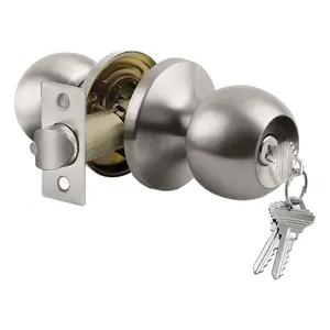 Keyed Entry Door Knob with Lock - Heavy-Duty Satin Nickel Standard Ball Lock Handle Doorknobs, Metal Plated, Silver Chrome for Interior, Exterior Doors, Metal Plated Doorknobs