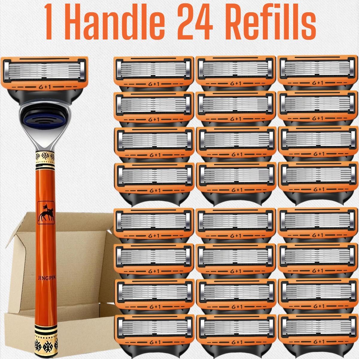 Men's Shaving Razor Set with 1 Handle and 12/24/36/48 Refills, Precision Trimmer, Stainless Steel Blades, Universal Fit, Sealed Packaging, Dustproof Waterproof Rustproof