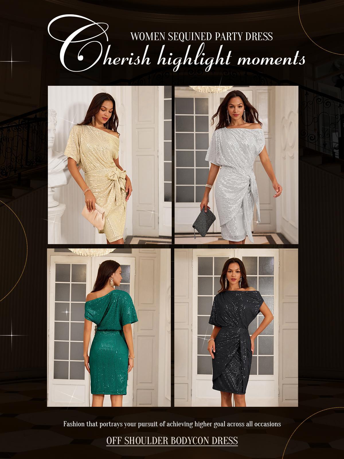 【Delicate Sequin Design】GRACE KARIN Cocktail Dresses for Evening Party One Shoulder Ruched Sequin Dresses SpringStatements