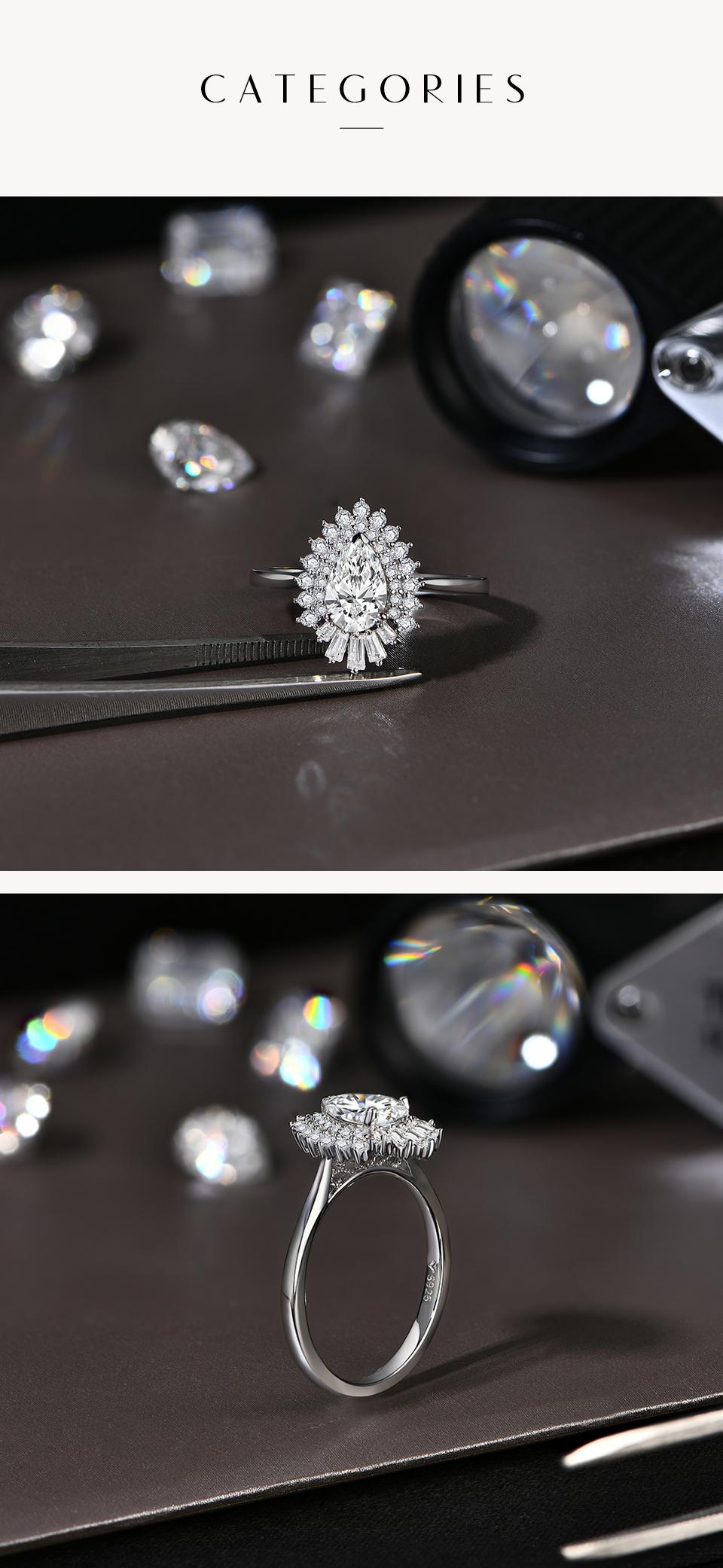 Luxury Pear Cut 1.0CT Synthetic Moissanite Promise Ring for Her Wedding Bands for Women R117