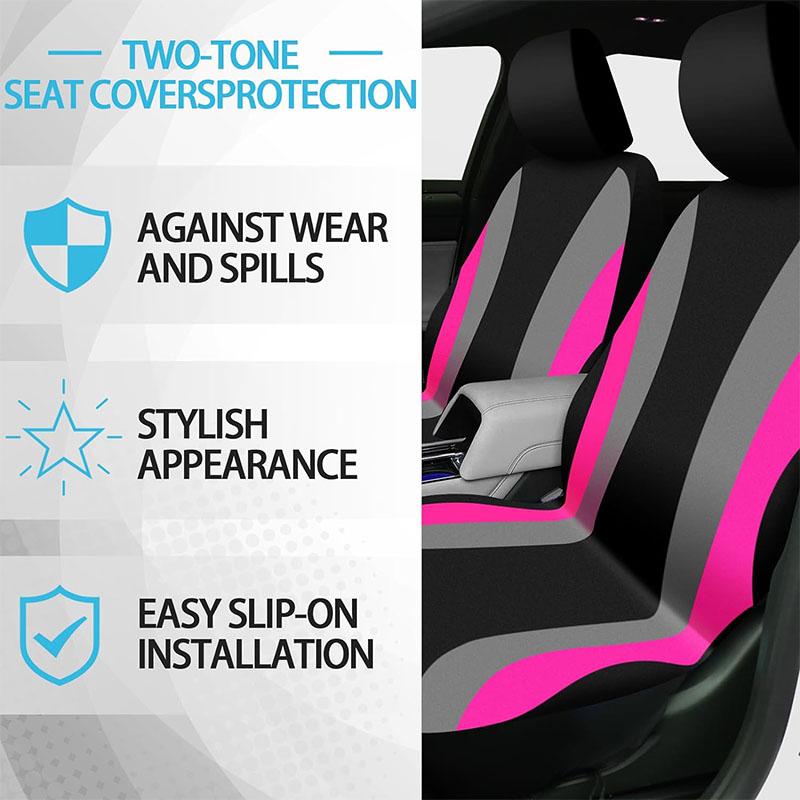 45pcs Car Seat Covers & Interior Accessories Set: Thin Polyester Five-Seat Car Seat Covers, Plush Steering Wheel Cover, Shoulder Pads, Gear Shift Knob Cover, Rearview Mirror Ornaments, Cup Pads, Tire Valve Oven Trim Strips, Suitable for Most Cars and SUV