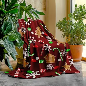 Christmas Gingerbread Man Snowflake Fleece Blanket, Office Nap/Car Travel/Sofa Decor All-Season Use, Soft Gift For Brother, Sister, Colleague, Couple'S Creative Holiday Present