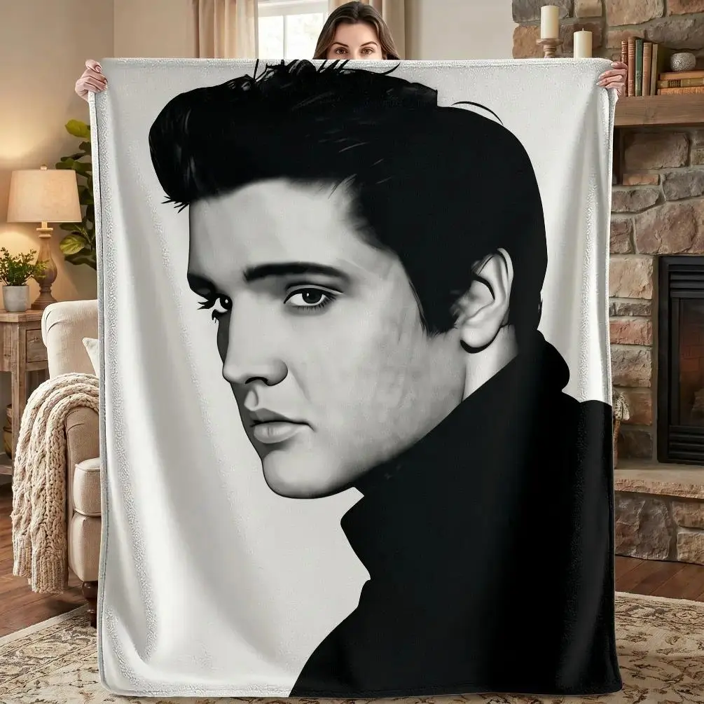 Elvis Presley Classic Black & White Portrait Flannel Blanket, Ultra Soft Cozy Throw for Fans, All-Season Home Decor