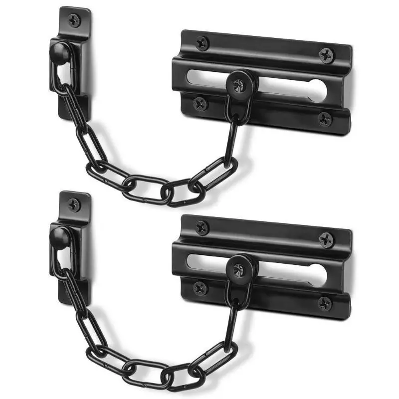 2-Pack Black Child-Resistant Door Chain Locks, Heavy-Duty Hotel-Grade Security Chain Locks, Tool-Free No Screws Installation for Home, Apartment & Interior Doors